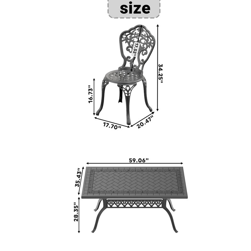 All-Weather Cast Aluminum Dining Furniture Set With Black Frame_Side Chair_34.25 x 17.7 x 20.47, 6