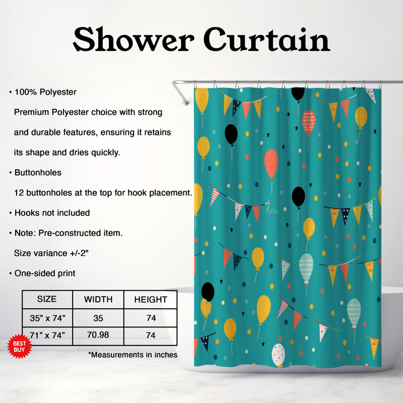 Rideau de douche Festive Party - Premium, H 74 po x l 71 po