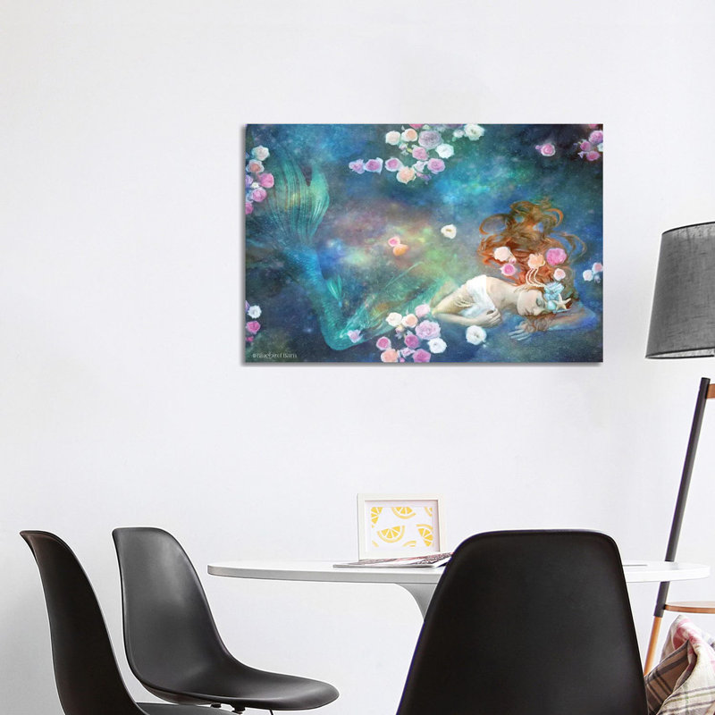 «Sleeping Beauty Mermaid» par Bluebird Barn - reproduction d'art sur toile tendue, H 26 po x l 40 po x P 1,5 po