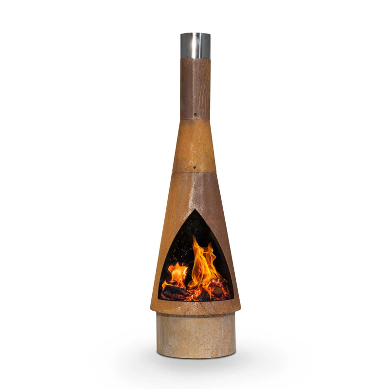 Siedentopf Column Steel Wood Burning Smokeless Chimnea, Brass
