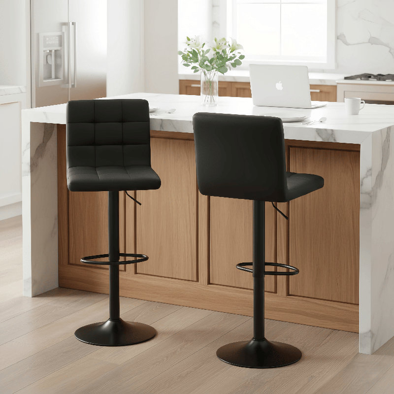 Swivel Upholstered and Faux Leather Adjustable Height Bar Stool