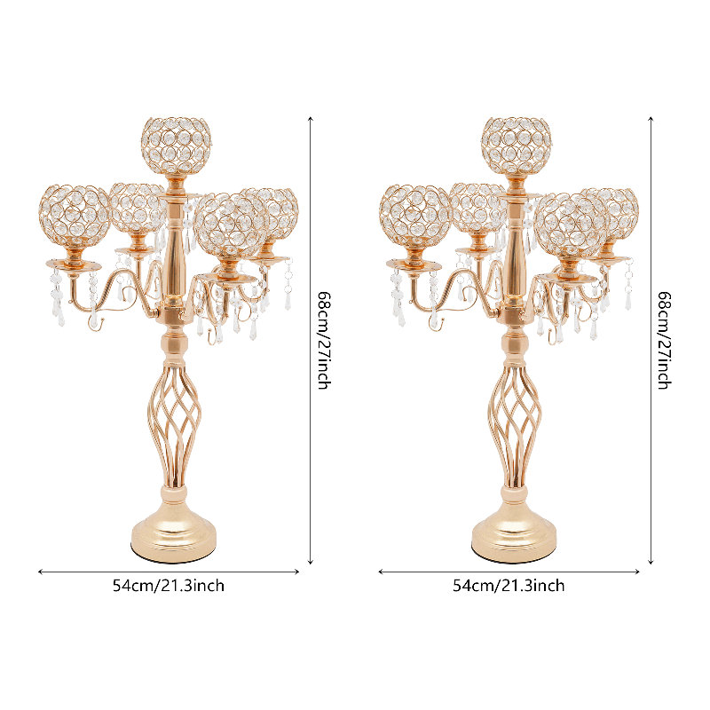Ensemble de 5 centres de table candélabre en cristal à 5 bras, Doré
