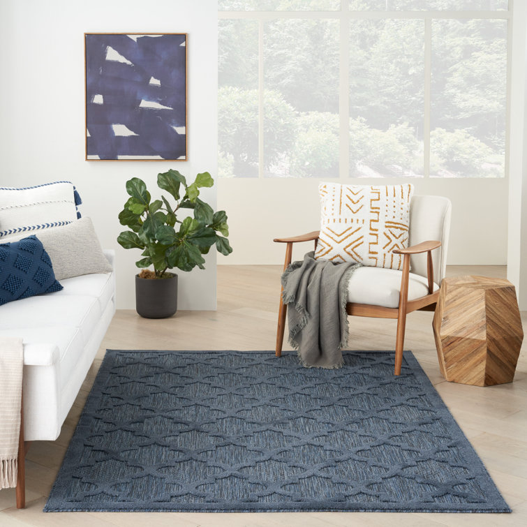 Adianey Red Barrel Studio Easy Care Trellis Navy Blue Indoor/Outdoor Area Rug