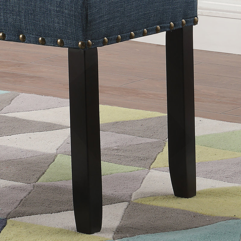 Fabric Dining Bench With Nailhead Trim, Blue, Blue