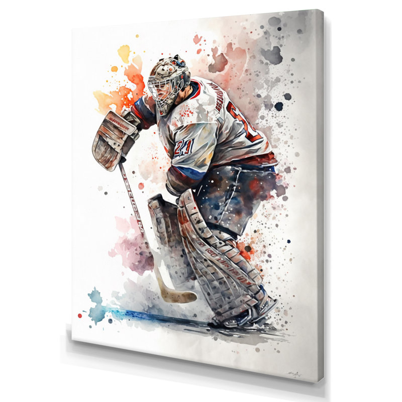 Hockey sur gazon sur glace pendant le match II - Impression sur toile, H 40 po x l 30 po x P 1,5 po, Toile tendue