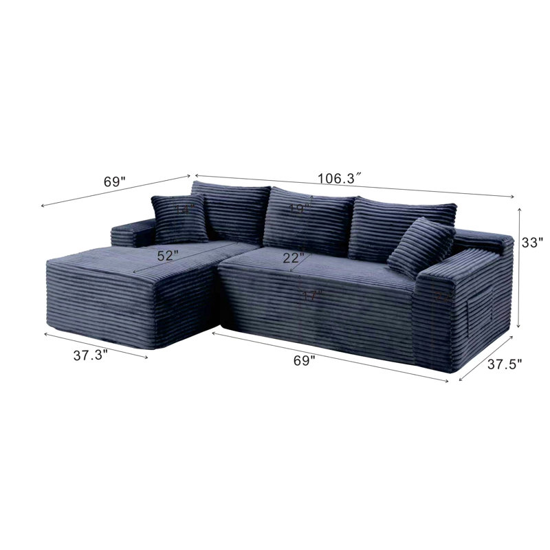 Canapé modulaire 106,3 po Cloud, 33" H x 106.3" W x 69" D, Left Hand Facing, Gray Corduroy