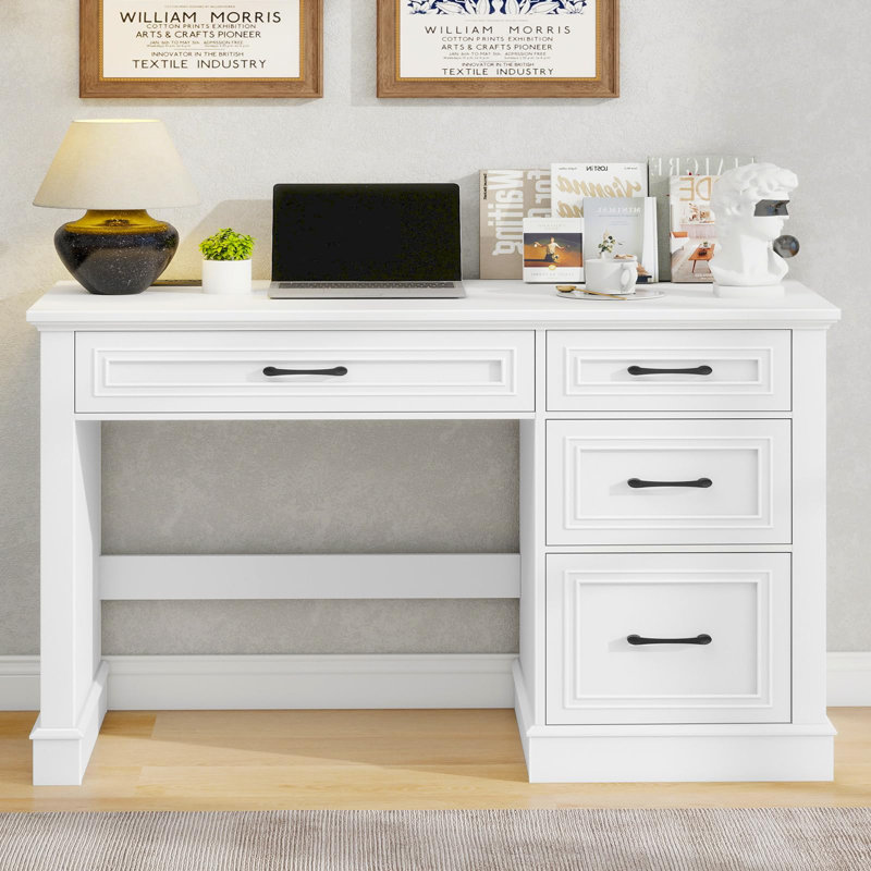 Farmhouse 47" Executive Desk With Charging Station, White