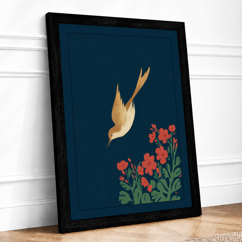 Golden Bird In Descent Botanical - Print, A1 - 84.1 x 59.4 cm, Black