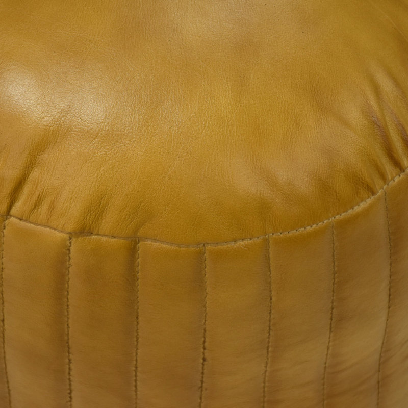 POUF BOFFALO NOIR FAIT À LA MAIN EN CUIR RUFFÉ NOIR - 14 po x 14 po x 14 po, de forme ronde, de couleur unie noire, en cuir de buffle Genunie, rembourré de coton recyclé, repose-pieds pour le salon, la salle d'étude, Patio et bureau