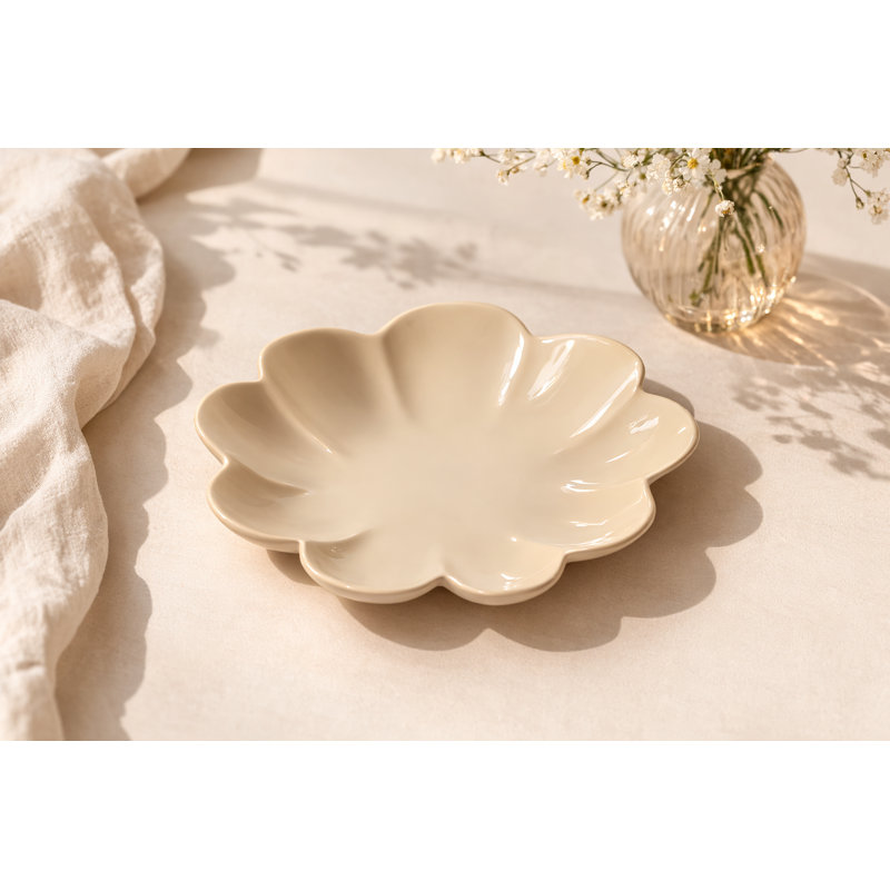 Aeris Ivory Scalloped Aluminium Decorative Tray – Japandi Modern Metal Centrepiece