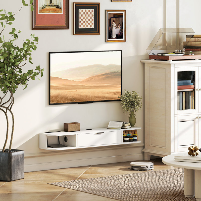 Meuble télé 47 po, console multimédia murale, blanc, H 6,3 po x L 47,2 po x l 9,4 po, Blanc
