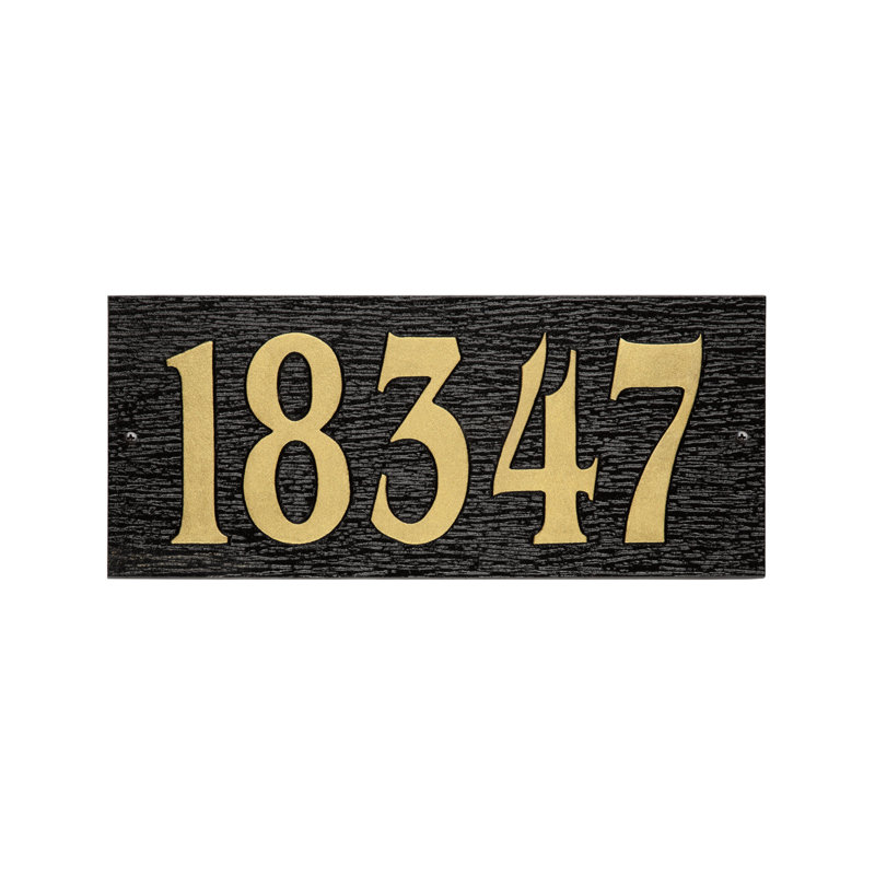 Woodgrain Mid-Century Rectangle Plaque, Standard Wall 1-line, Noir / or, Yes