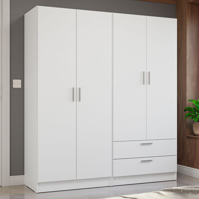 4 Doors 2 Drawers Wardrobe Set Armoire Closet Bedroom Storage Cabinet with Shelves and Hanging Space 63"L Wooden Clothing Organizer Unit by Latitude Run