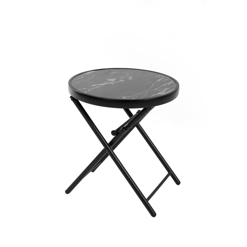 Folding Patio Side Table with Tempered Glass Tabletop