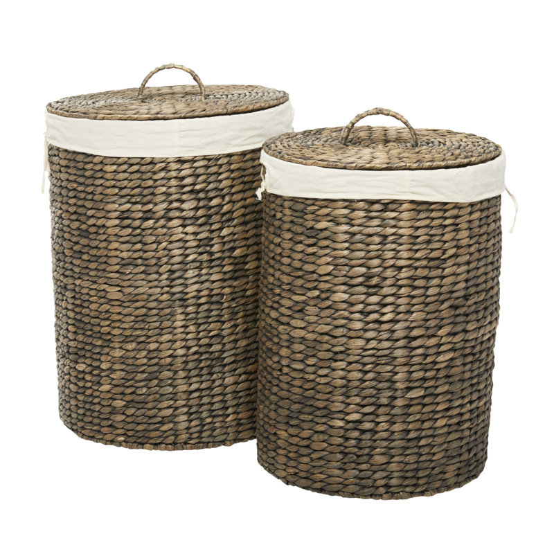 Round Seagrass Storage Baskets with Lids, Set of 2