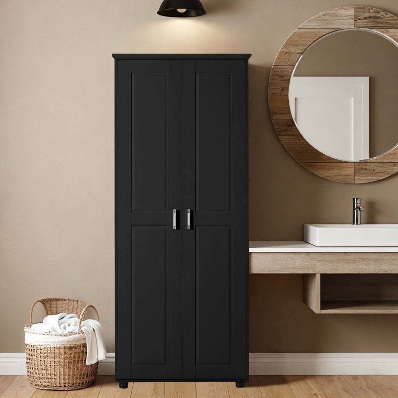 Minimalist storage cabinet with double doors adjustable shelves waterproof coating anti-tip design， Ideal for bathroom laundry room office home organization