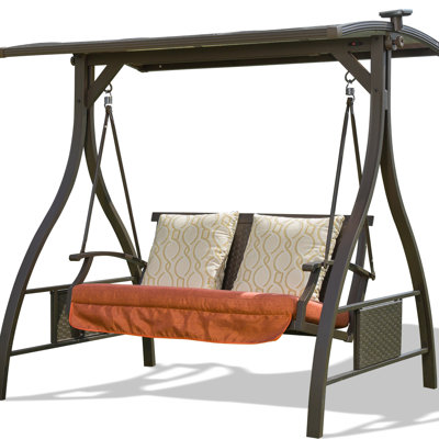 Balançoire à balançoire avec structure en acier, auvent réglable, coussins confortables, conduit pour l'extérieur, construction pour 2 personnes, solaire, taies d'oreiller détachables