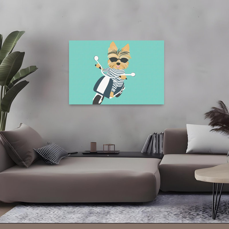 Cool Yorkie On Scooter Contemporary Dog Wall Art Print by Mathieu - Wrapped Canvas Print, 81.28cm H x 121.92cm W