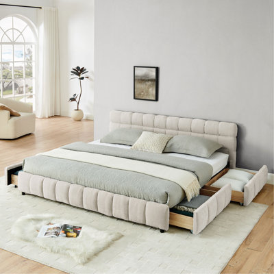 King Size Upholstered Bed ,Comfortable Upholstered Bed Frame, Chenille Fabric, With Headboard And Solid Bed Frame. With Drawer For Storage