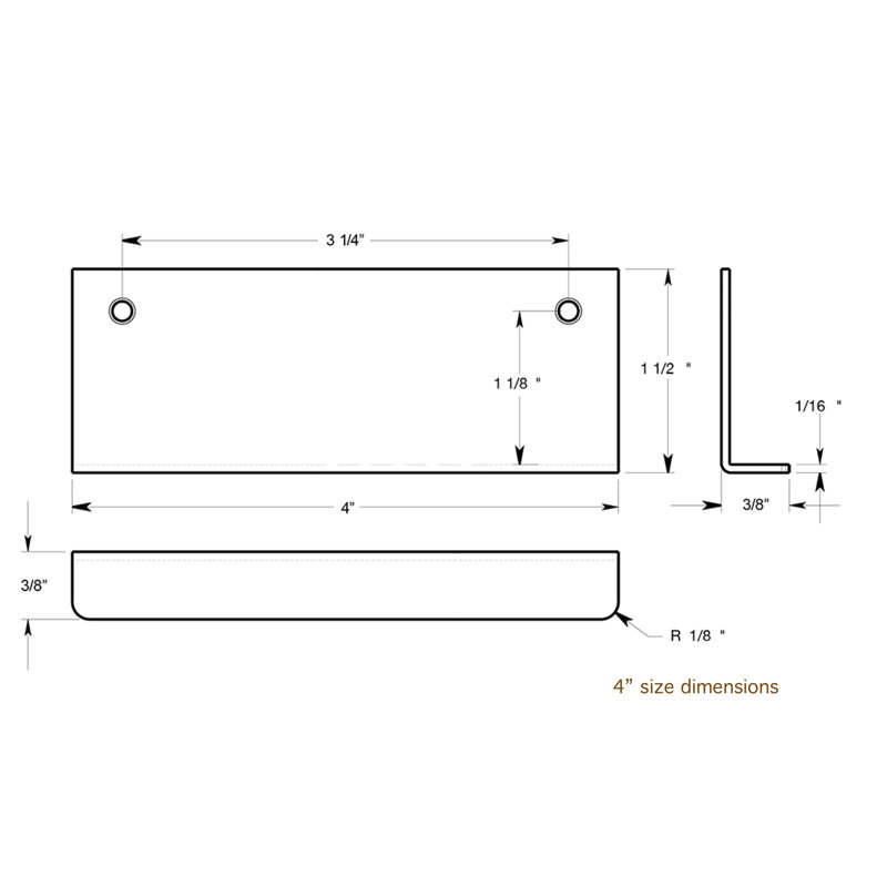 Polished Chrome "Forme" 1 inch Edge Drawer Pulls, 4" Overall Length