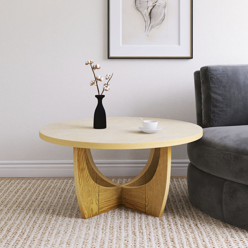 Table basse ronde en bois de chêne, H 17,38 po x l 36 po x P 36 po