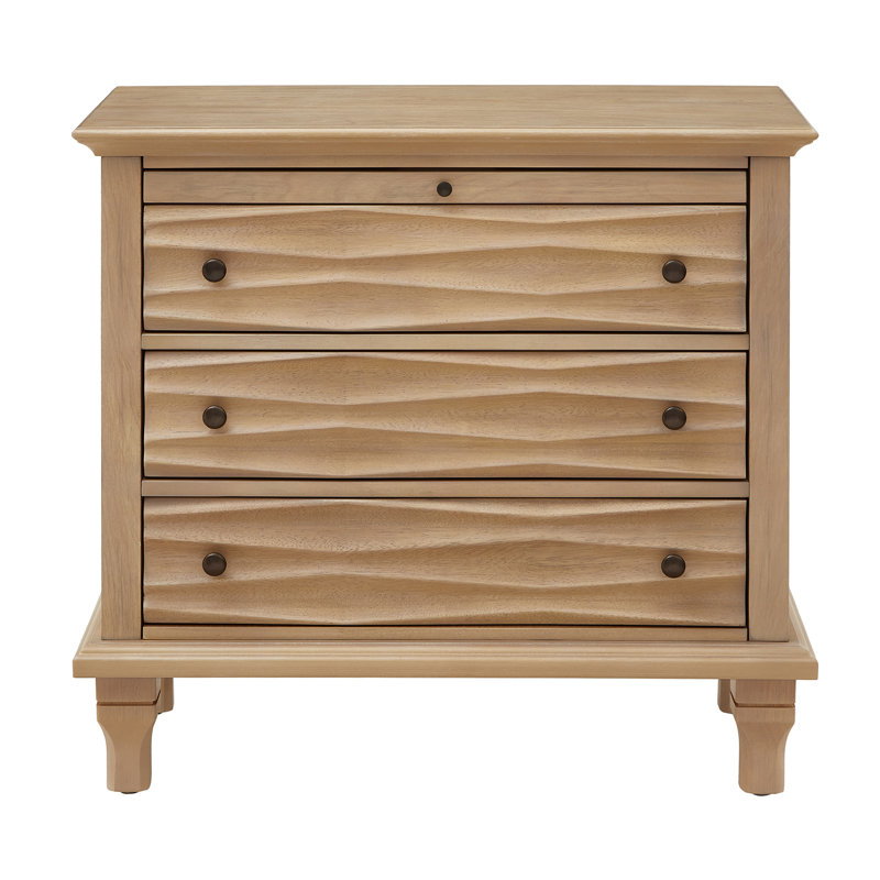 Wood Nightstand with Charging Station, 3 Drawers Bedside Table with USB, Type-C & AC Outlets, Natural