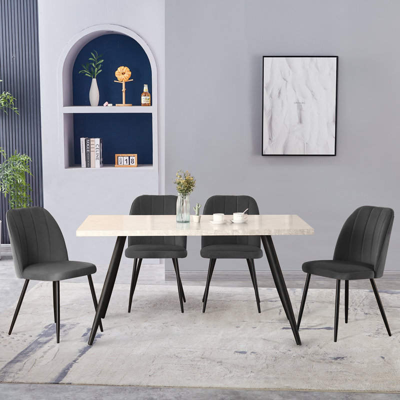 Velvet/Faux Leather Upholstered Modern Armless Dining Chair with Adjustable Feet, Grey