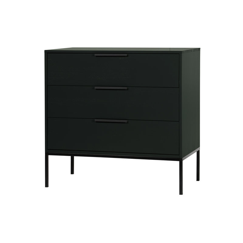 3 Drawer 94cm W Solid Wood Dresser, Black