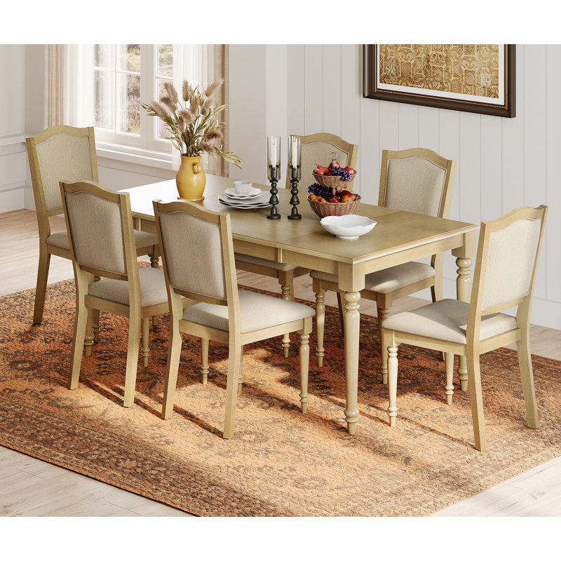 Ensemble de table de salle à manger 7 pièces - Comprend une table de salle à manger, 6 chaises de salle à manger en bois, ensemble de salle à manger de style campagnard, chêne