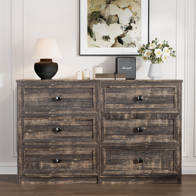 Modern Vanity Dresser With Led Mirror And Wireless Charging, Brown