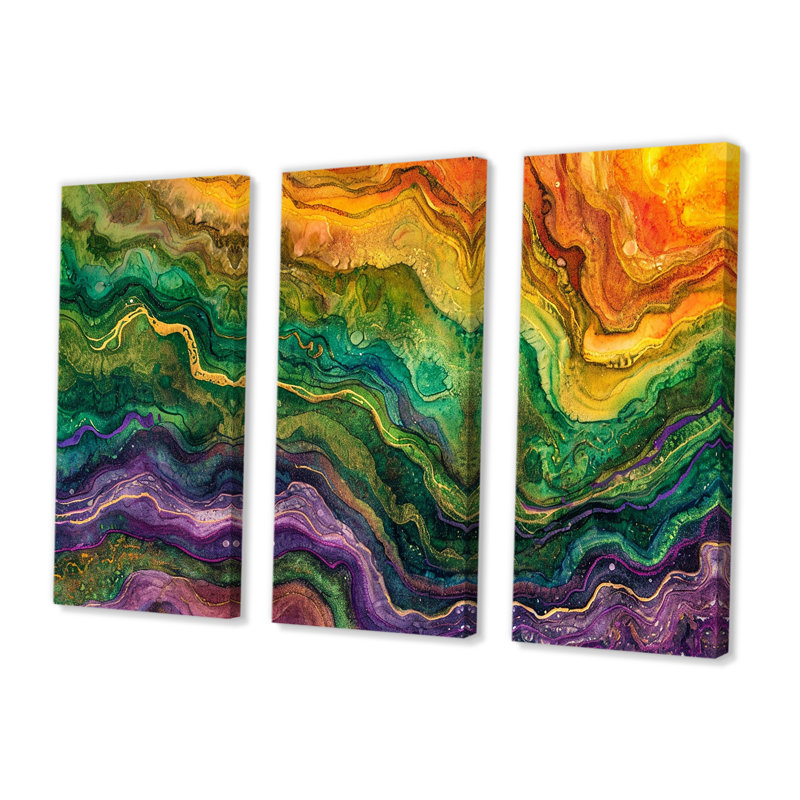 Rainbow Stone Structure Waves - ensemble d'impression d'art mural en marbre, Toile tendue, H 32 po x l 48 po x P 1 po