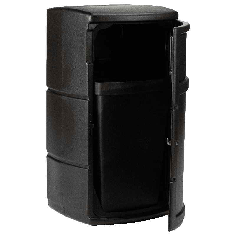 Polytec Side Entry Trash Container, Square, Dual Flipper, Dome Top, Black