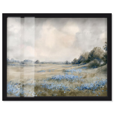 Field of Blue Shadowbox Print Vintage Wall Decor by Art Remedy, Black Frame, 24 x 20