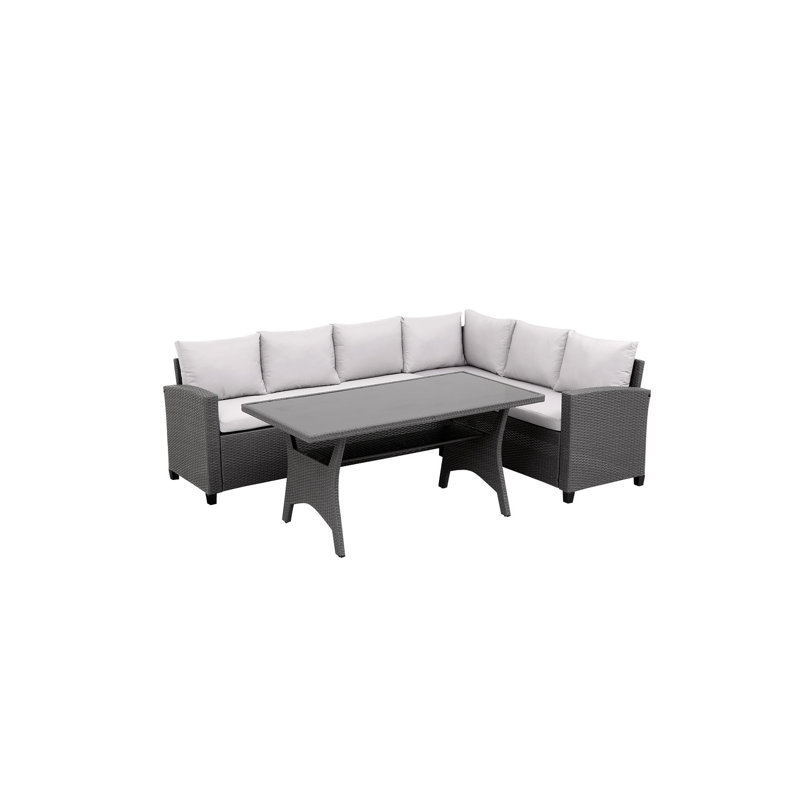 Herlihy Garden Rattan Dining Set with L Shape Sofa Rectangular 6 - Person 144cm Long Dining Set with Cushions