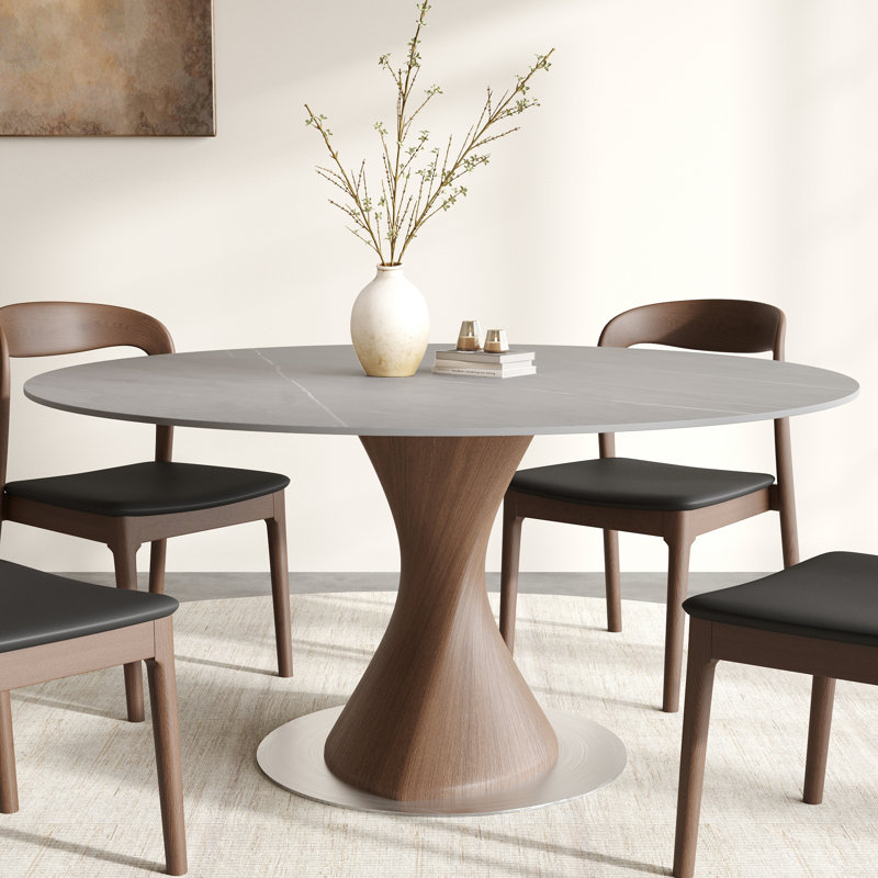 Table de salle à manger stable pour 6 personnes, 29.53"H x 53.15"L x 53.15"W, Gris brumeux, Noyer foncé