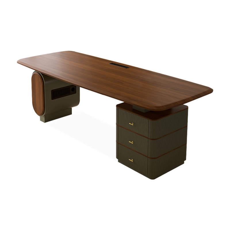 Bureau rectangulaire à 3 tiroirs Brownness + Gun, Gris pistolet, H 29,53 po x l 78,74 po x P 27,56 po