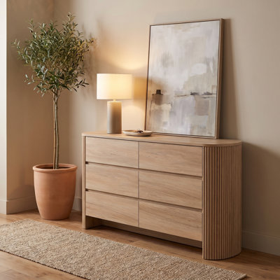 Cove 59" Fluted 6-Drawer Dresser, Double Dresser Wide Storage Chest with Curved Silhouette