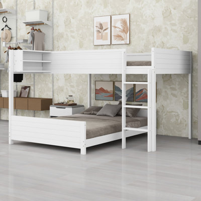 Space Saving Wooden Bunk Bed, Built-in Storage Shelf and Ladder with Stable Slat Support