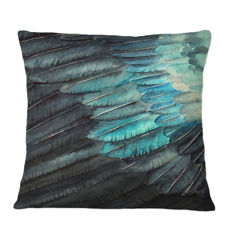 Coussin bleu à imprimé d'oiseaux II, 18 po x 18 po