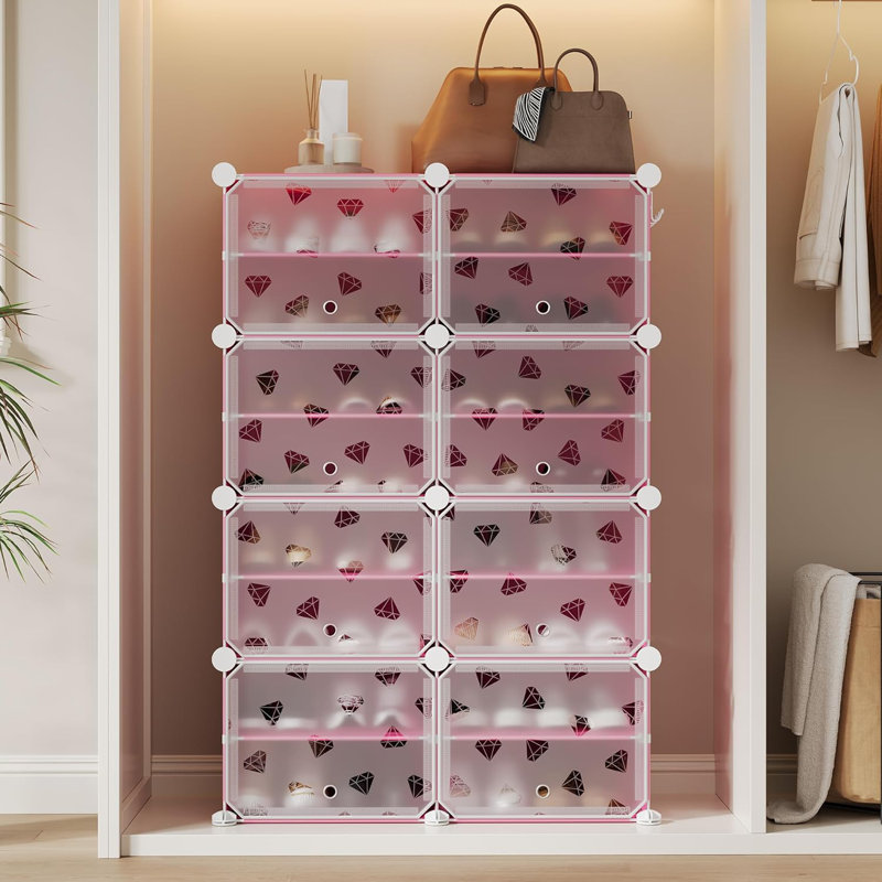 Range-chaussures extensible à 8 niveaux avec porte - Armoire de rangement modulaire pour chaussures avec tablettes en PVC, empilable, anti-poussière, peu encombrante, peut contenir 32 paires, pour l'entrée, le couloir, le placard, la chambre à coucher