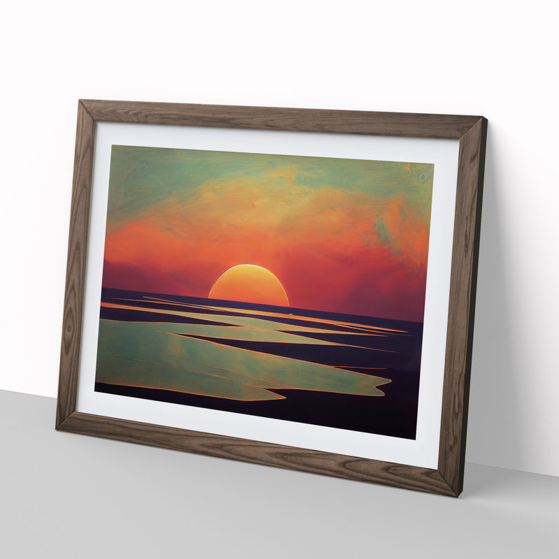 XH1022-4459X Graceful Ocean Beach Sunset 1 Piece Single Picture Frame Wall Art, 34cm H x 46cm W x 2cm D, Walnut Framed