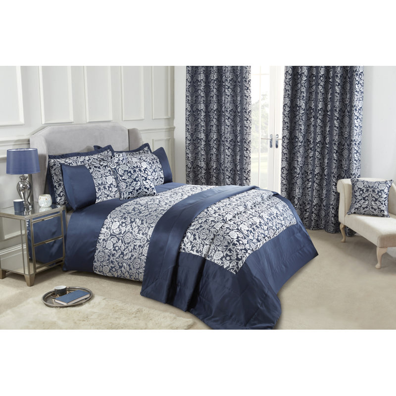 Eden Polyester Floral Bedspread, Navy