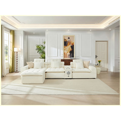 Modular Sectional Sofa with Throw Pillows White
