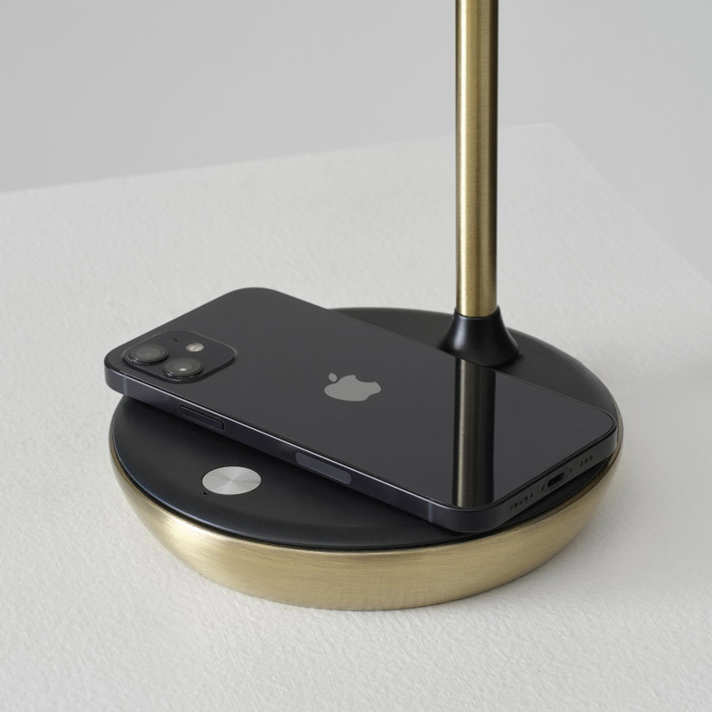 Ezra Antique Brass Adjustable LED Desk Lamp with Wireless Charging Pad