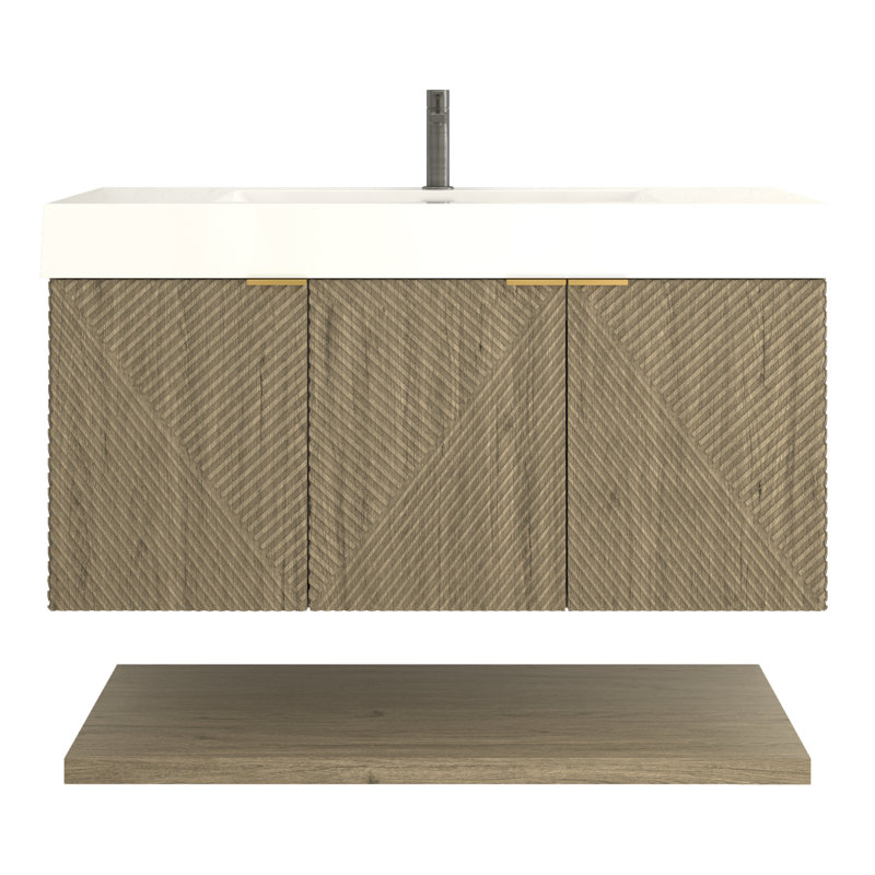 Stella 42 Inches Wall Mounted Vanity Set With Doors And Inside Drawer, White Oak