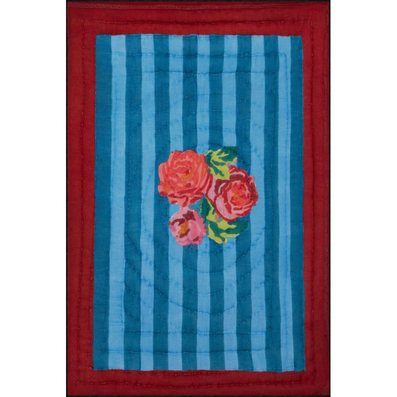 Middle Blue Rose Patterned Multicolored Woven Floor Carpet, Rectangle 2'4" x 4'