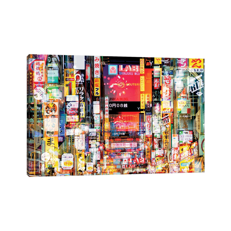 Shinjuku Signs 1 Piece Wrapped Canvas Painting, 152.5 cm H x 101.5 cm W