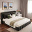 Lit plateforme tapissier avec 2 coussins et pieds robustes-1426745628-1426745626