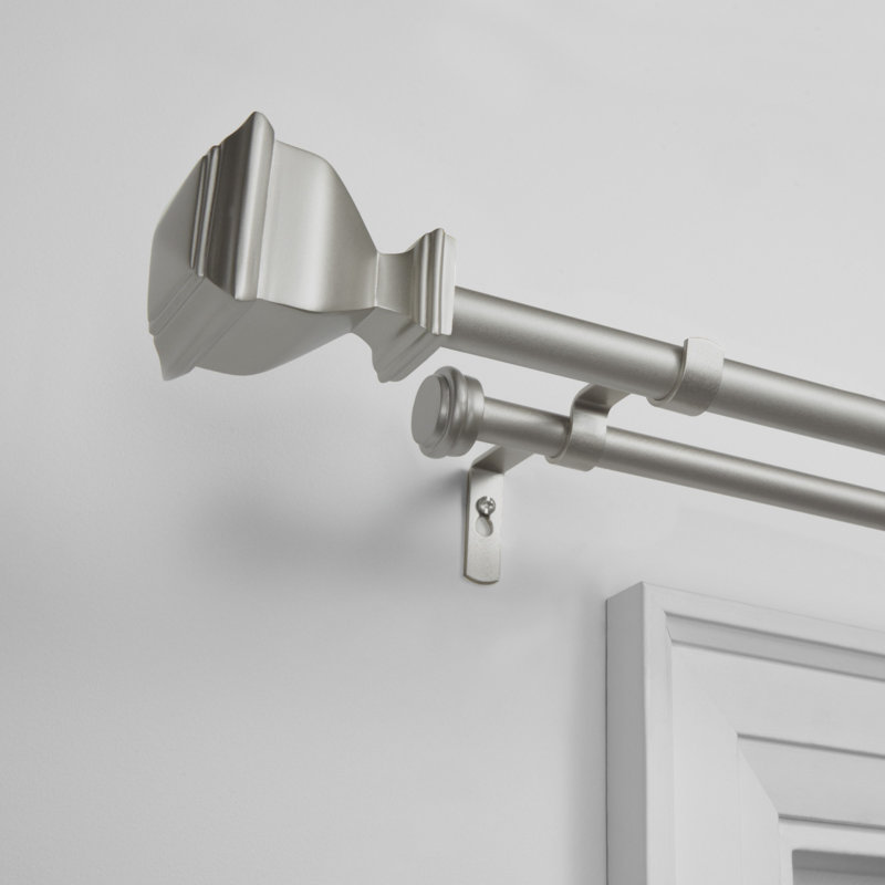 Ensemble de tringle à rideaux double et faiteau Boney Exclusive Home Napoleon, H 2,4 po x l 120 po x P 2,4 po, Argenté mat