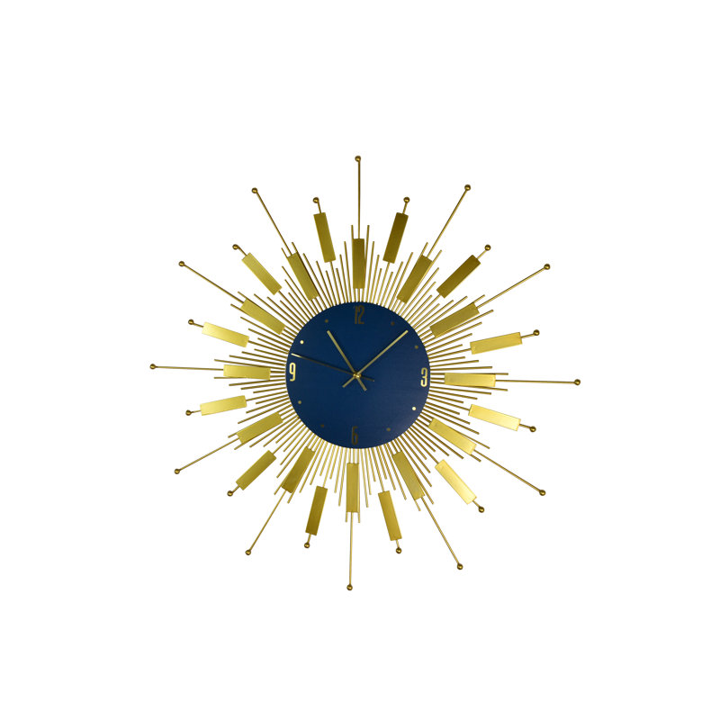 Très grande horloge murale ronde style Mid-Century avec tiges et pointes